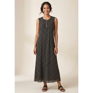 Jones New York Maxi Dress Size L Sleeveless Black & White Geometric Print Lined